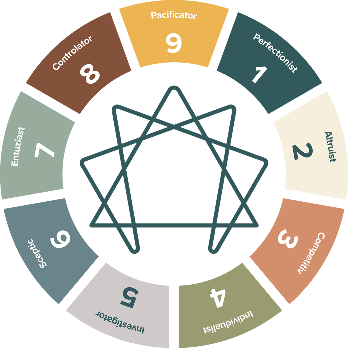 Cerc cu tipuri de enneagram si simbol